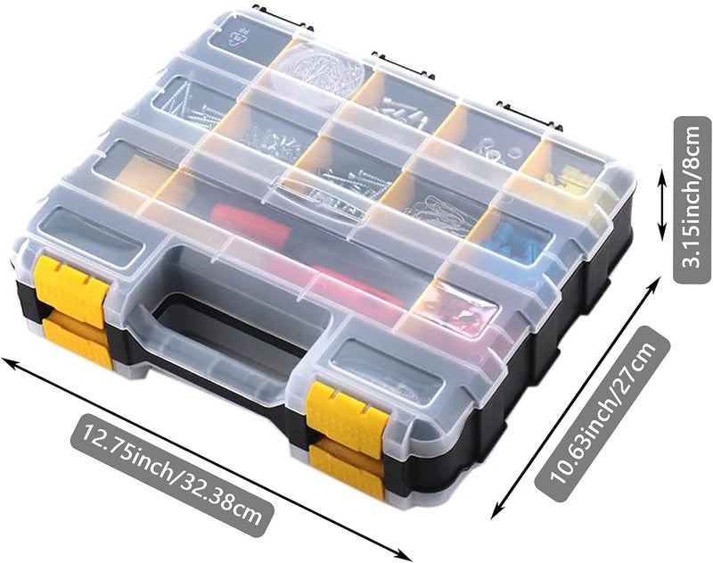 AIDY-PRO Hardware Organizer Box 34 Compartments Small Parts Organizer with Removable Dividers Durable Plastic Double Side Tools Box Screw Organizer For Nuts, Bolts, Screws, Nails, Small Hardware (Yellow) - Image 5